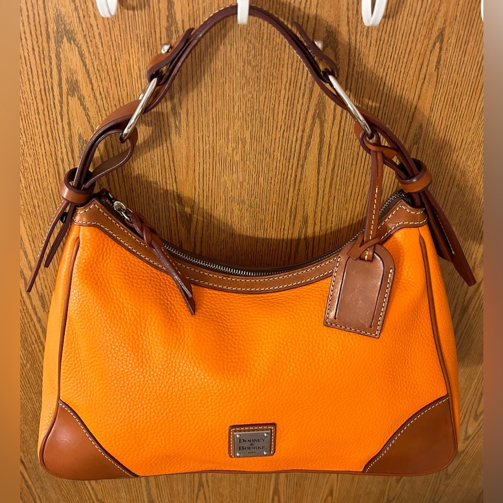 Dooney And Bourke Orange Pebble Leather Harrison Hobo Shoulder Bag - Picture 4 of 15